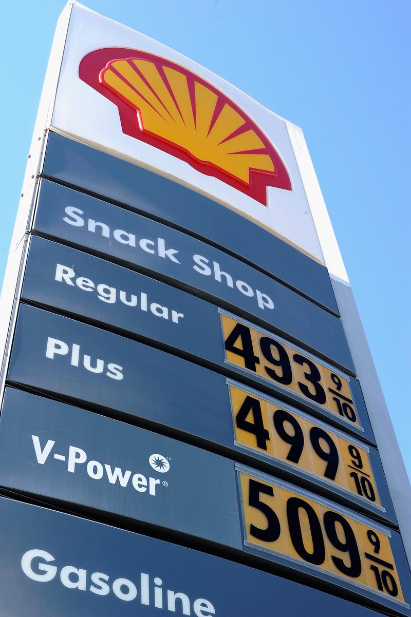 Gas prices over four and five dollars are posted on a Shell station on Olympic Boulevard on February 23, 2012 in Los Angeles, California.